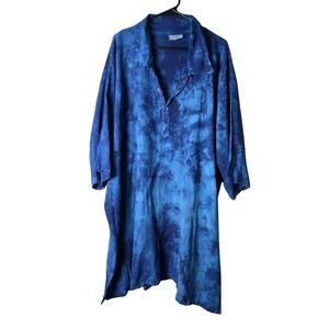 Cottonways Gauze Tunic Shirt/ Dress Size 4X Blue Tie Dye Flared Sleeve Collared